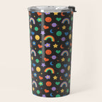 Funny retro cartoon doodle sticker pattern Travel Mug Gallery Image 2