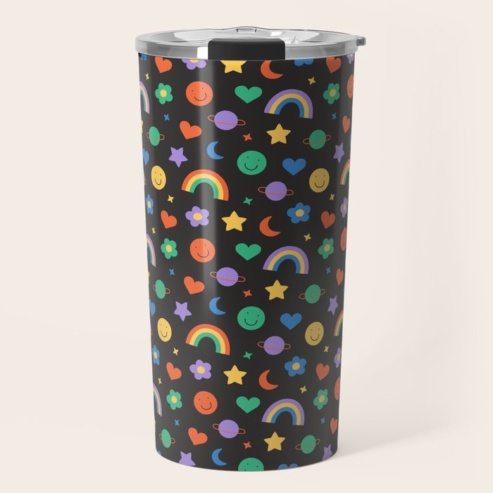 Funny retro cartoon doodle sticker pattern Travel Mug Gallery Image 1