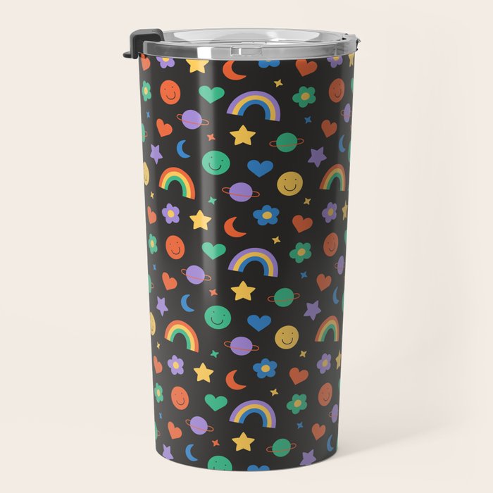 Funny retro cartoon doodle sticker pattern Travel Mug Gallery Image 3