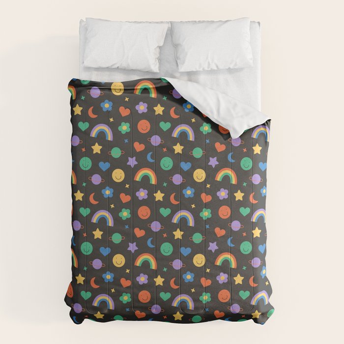 Funny retro cartoon doodle sticker pattern Comforter Gallery Image 1