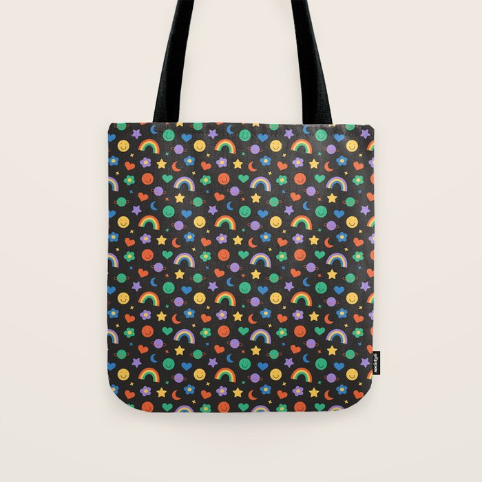 Funny retro cartoon doodle sticker pattern Tote Bag Gallery Image 1