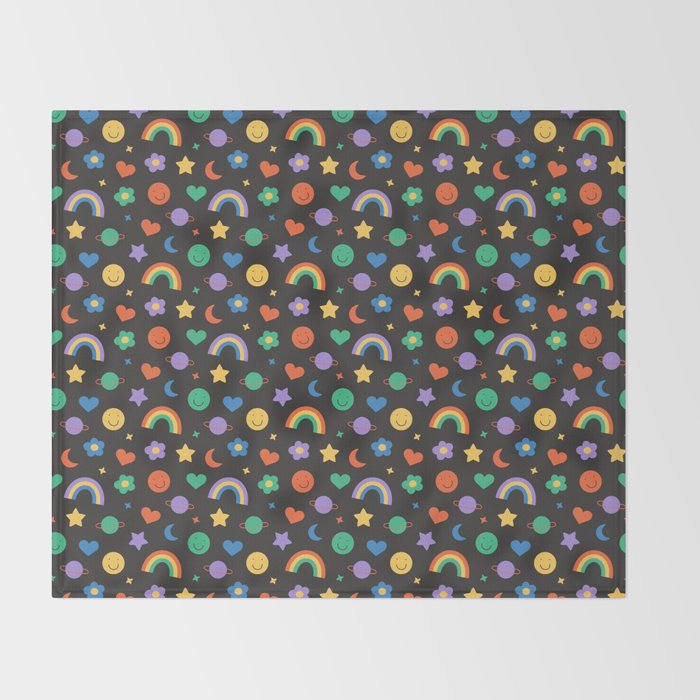 Funny retro cartoon doodle sticker pattern Throw Blanket Gallery Image 2