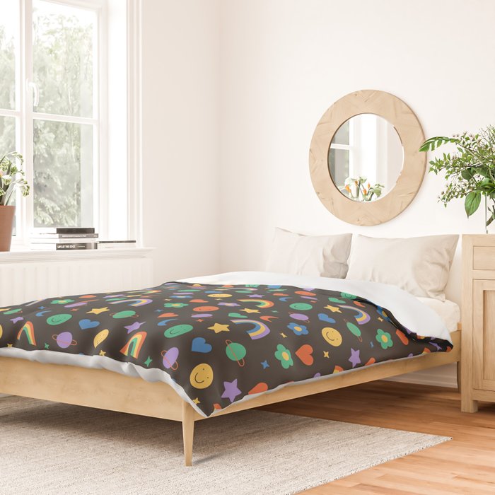 Funny retro cartoon doodle sticker pattern Duvet Cover Gallery Image 2