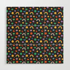 Funny retro cartoon doodle sticker pattern Wood Wall Art Gallery Image 1
