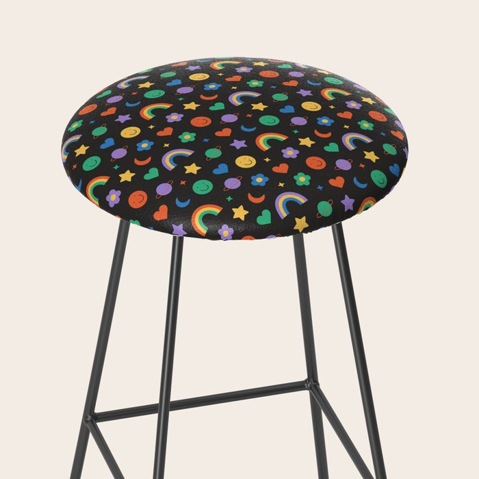 Funny retro cartoon doodle sticker pattern Stool Gallery Image 2
