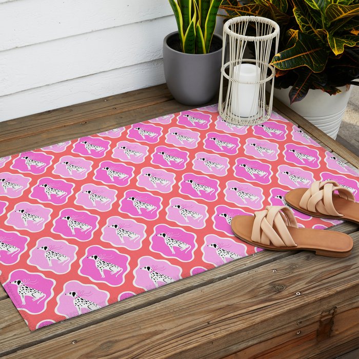 Dalmatians in Pink and Red Outdoor Rug Gallery Image 2