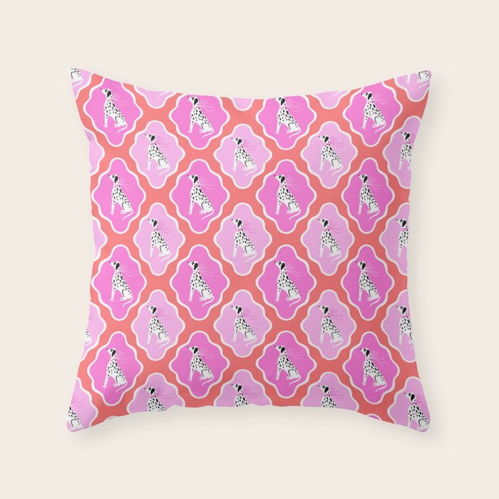 Dalmatians in Pink and Red Throw Pillow Gallery Image 1