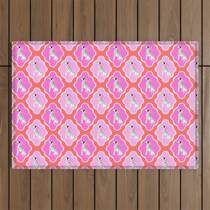 Dalmatians in Pink and Red Outdoor Rug Gallery Image 1