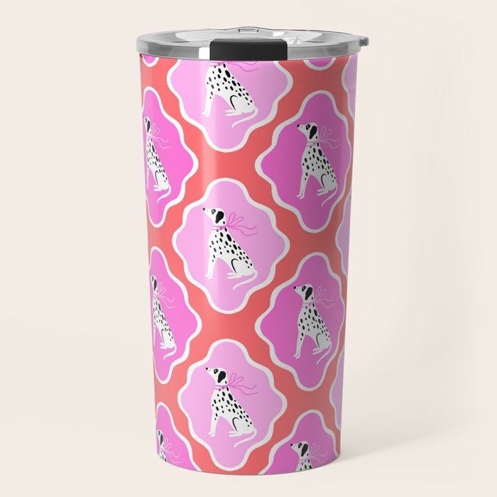 Dalmatians in Pink and Red Travel Mug Gallery Image 1