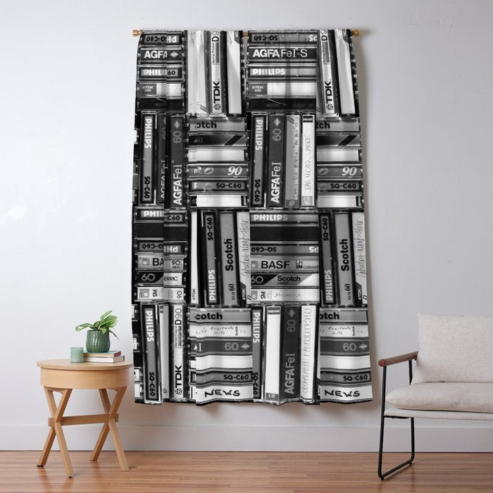 Music Cassette Stacks - Black and White - Something Nostalgic IV #decor #society6 #buyart Window Curtain Gallery Image 5