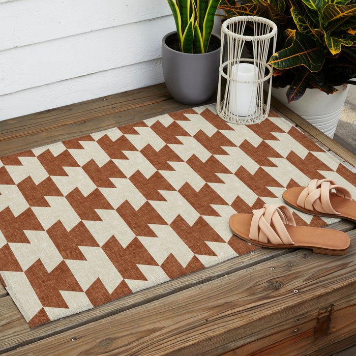 boho geometric aztec in ginger Outdoor Rug Gallery Image 2