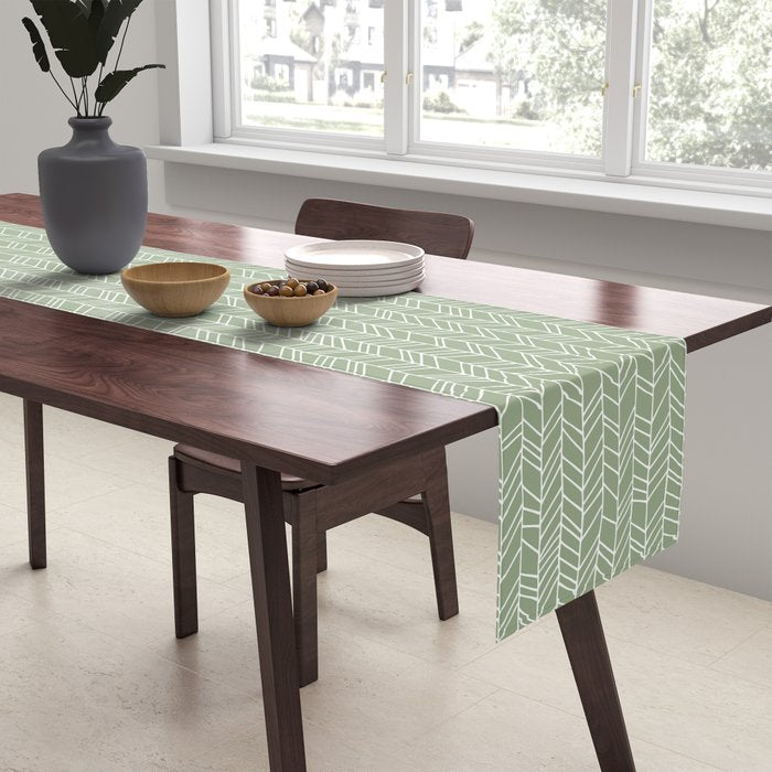 Rustic Herringbone in Sage Green Table Runner Gallery Image 2