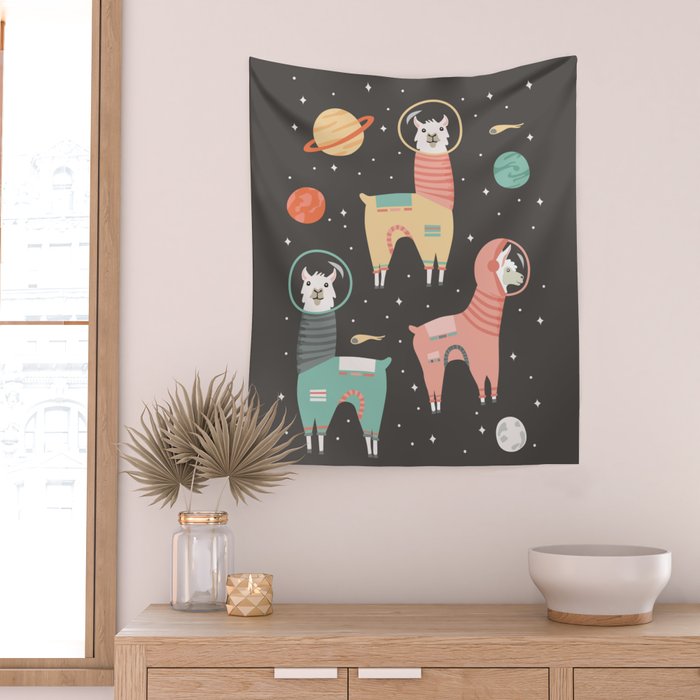 Astronaut Llamas in Space Wall Tapestry Gallery Image 2