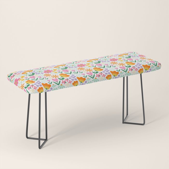 Colorful retro flower folk art pattern Bench Gallery Image 1