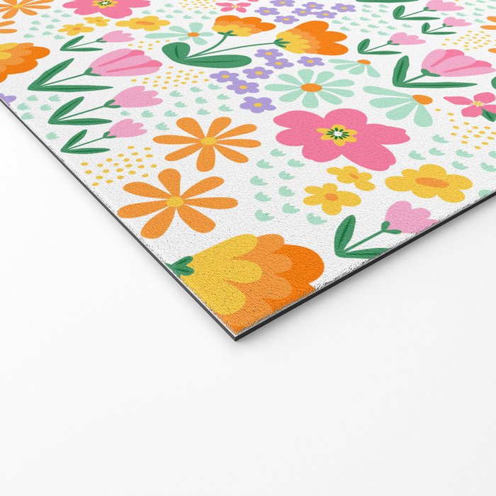 Colorful retro flower folk art pattern Welcome Mat Gallery Image 2
