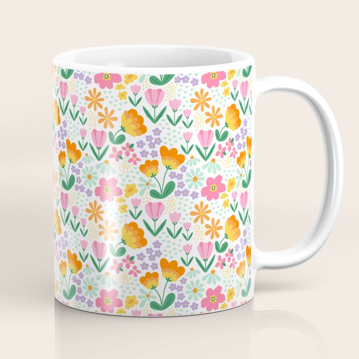 Colorful retro flower folk art pattern Coffee Mug Gallery Image 1