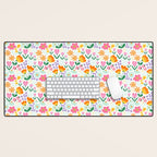 Colorful retro flower folk art pattern Desk Mat Gallery Image 1