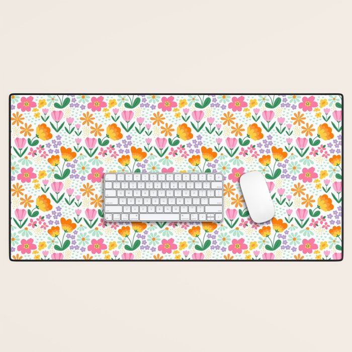 Colorful retro flower folk art pattern Desk Mat Gallery Image 1