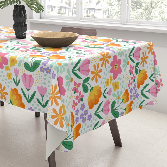 Colorful retro flower folk art pattern Tablecloth Gallery Image 3