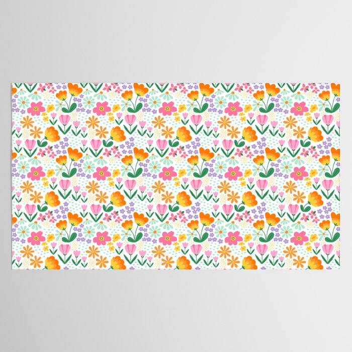 Colorful retro flower folk art pattern Tablecloth Gallery Image 2