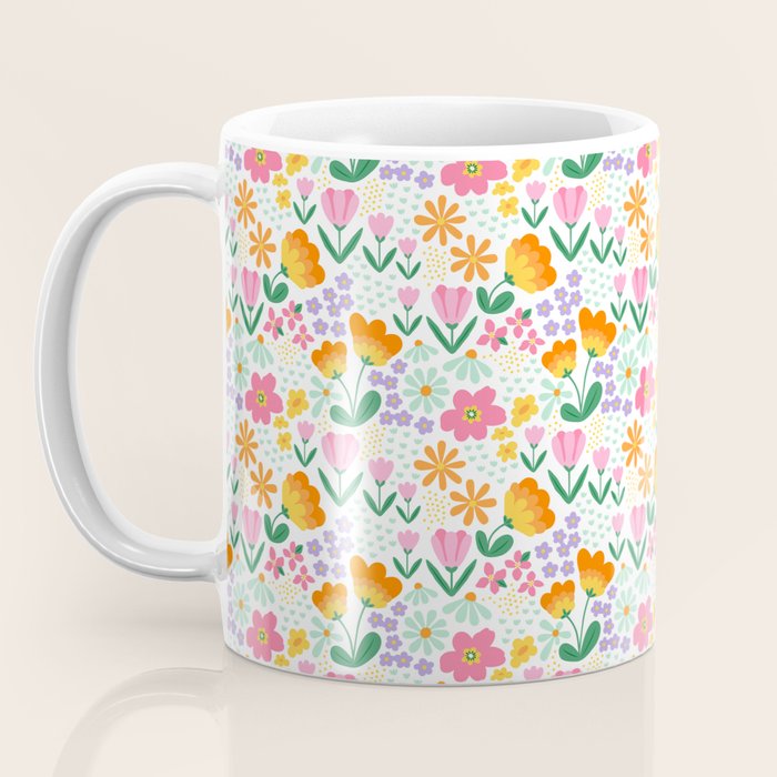 Colorful retro flower folk art pattern Coffee Mug Gallery Image 3