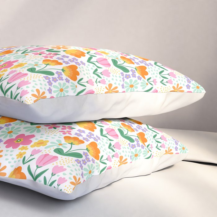 Colorful retro flower folk art pattern Pillow Sham Gallery Image 3