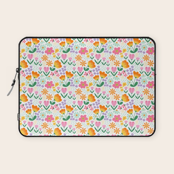 Colorful retro flower folk art pattern Laptop Sleeve Gallery Image 1