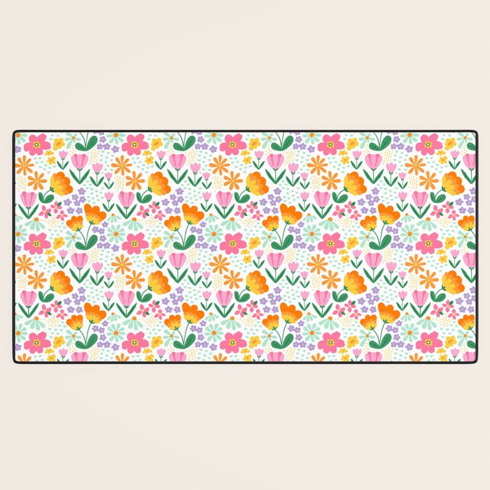 Colorful retro flower folk art pattern Desk Mat Gallery Image 3