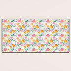 Colorful retro flower folk art pattern Desk Mat Gallery Image 3