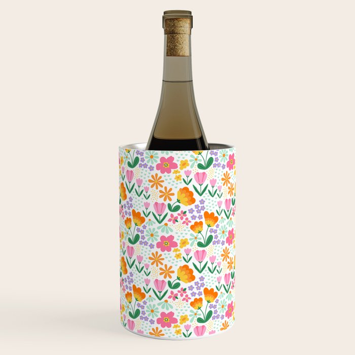 Colorful retro flower folk art pattern Wine Chiller Gallery Image 1