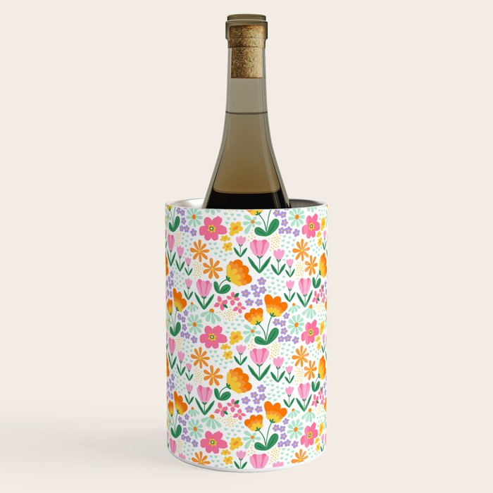 Colorful retro flower folk art pattern Wine Chiller Gallery Image 3