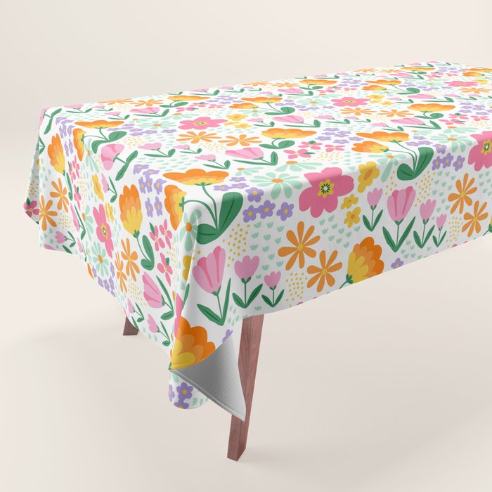 Colorful retro flower folk art pattern Tablecloth Gallery Image 1