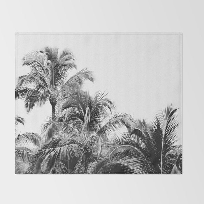 Big Island Palms - Black and White Photography, Tropical Nature Throw Blanket Gallery Image 2