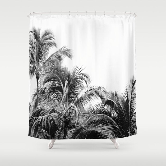 Big Island Palms - Black and White Photography, Tropical Nature Shower Curtain Gallery Image 1