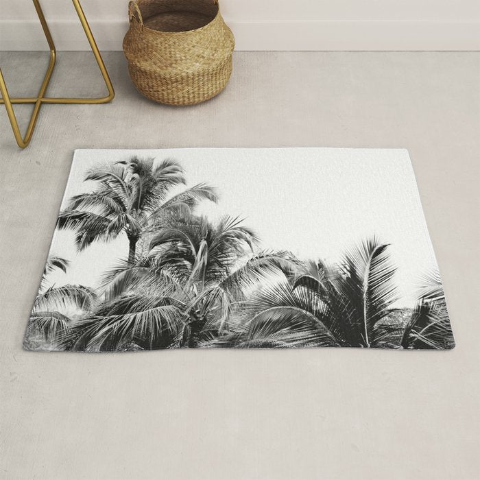 Big Island Palms - Black and White Photography, Tropical Nature Rug Gallery Image 1