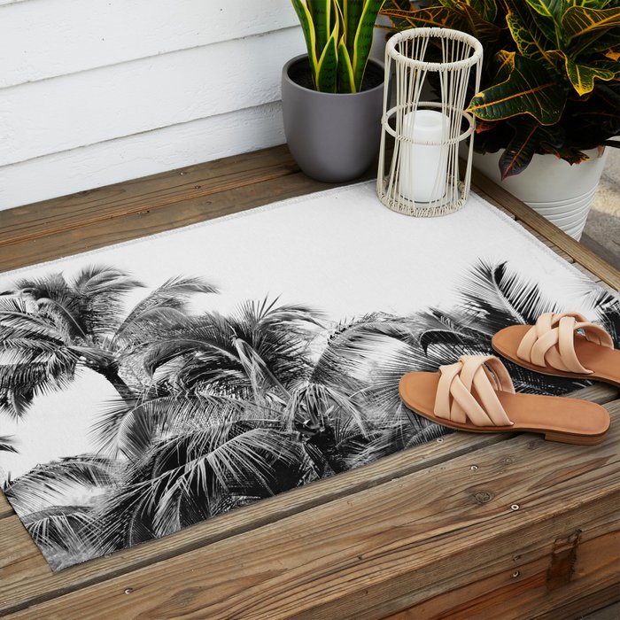 Big Island Palms - Black and White Photography, Tropical Nature Outdoor Rug Gallery Image 2