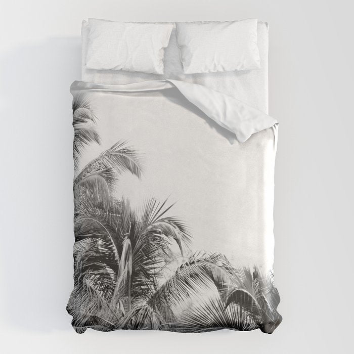 Big Island Palms - Black and White Photography, Tropical Nature Duvet Cover Gallery Image 1