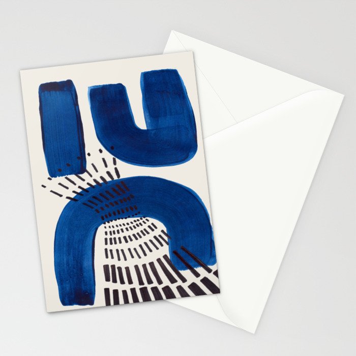 Colorful Mid Century Modern Abstract Fun Shapes Patterns Navy Blue Abstract Expressionism Stationery Card Gallery Image 2