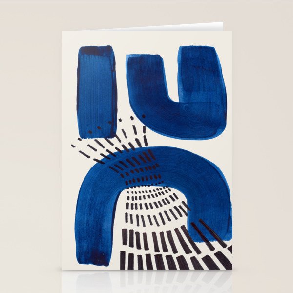 Colorful Mid Century Modern Abstract Fun Shapes Patterns Navy Blue Abstract Expressionism Stationery Card Gallery Image 2