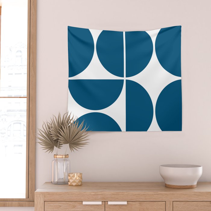 Mid Century Modern Blue Square Wall Tapestry Gallery Image 2