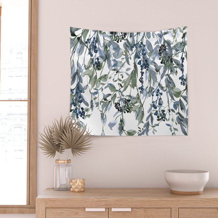 Watercolor Leaves Floral Prints Wall Tapestry Gallery Image 2