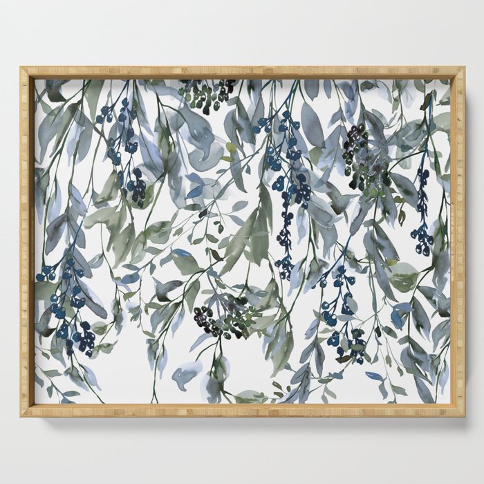 Watercolor Leaves Floral Prints Serving Tray Gallery Image 1