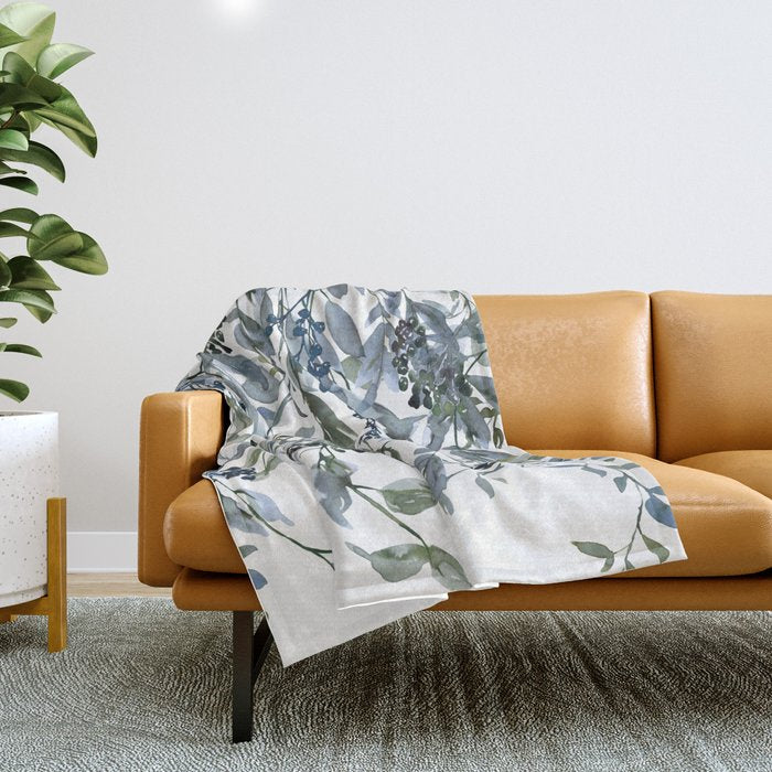 Watercolor Leaves Floral Prints Throw Blanket Gallery Image 1