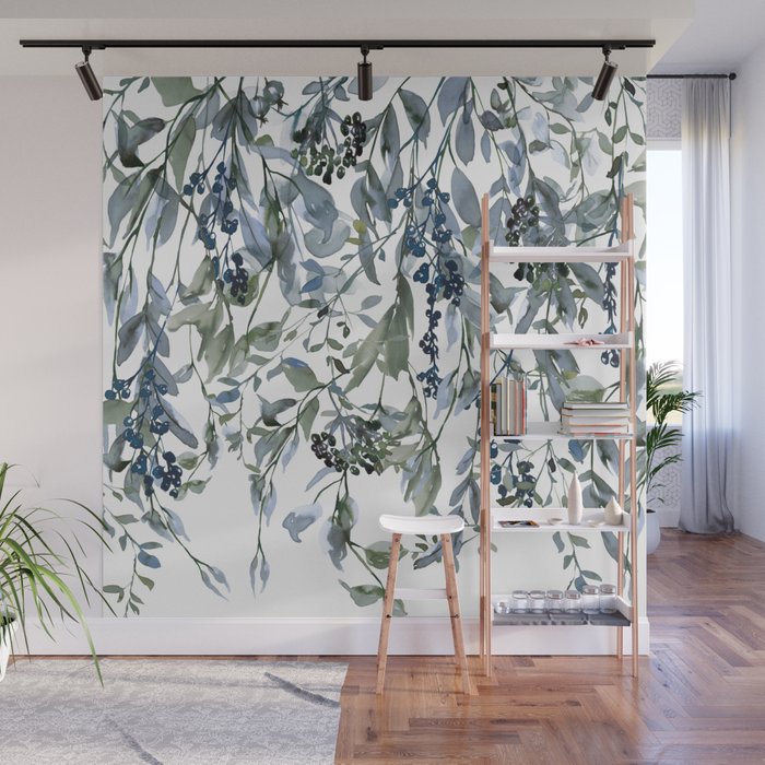Watercolor Leaves Floral Prints Wall Mural Gallery Image 1