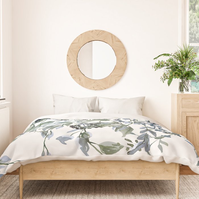 Watercolor Leaves Floral Prints Duvet Cover Gallery Image 3