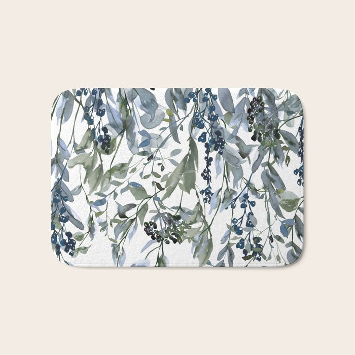 Watercolor Leaves Floral Prints Bath Mat Gallery Image 1