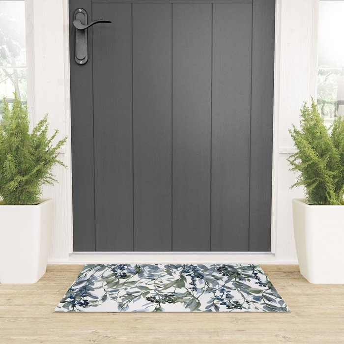 Watercolor Leaves Floral Prints Welcome Mat Gallery Image 3