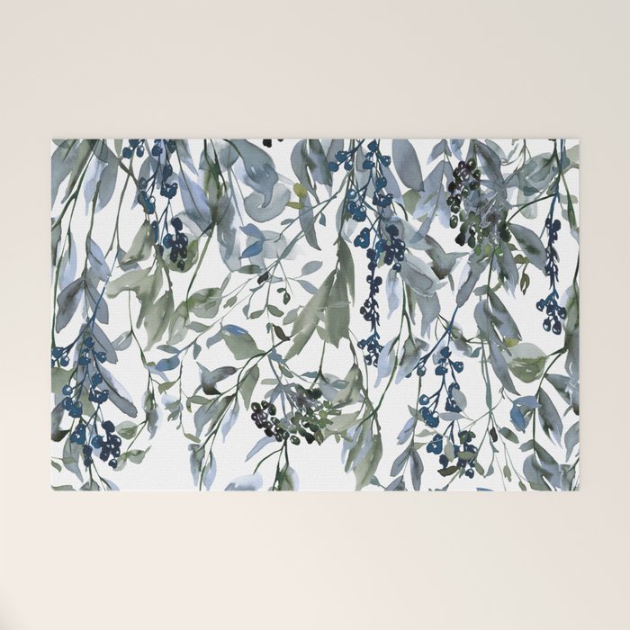 Watercolor Leaves Floral Prints Welcome Mat Gallery Image 1