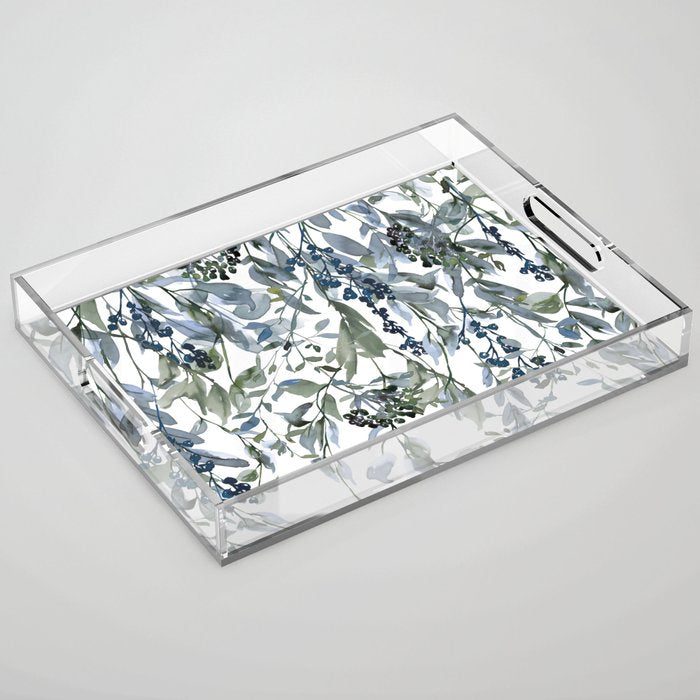 Watercolor Leaves Floral Prints Acrylic Tray Gallery Image 1