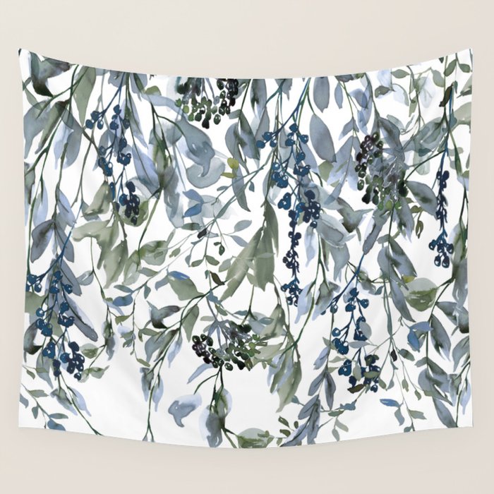 Watercolor Leaves Floral Prints Wall Tapestry Gallery Image 1